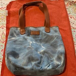 Lucky Brand Blue Tie-Dye Tote with Brown Straps